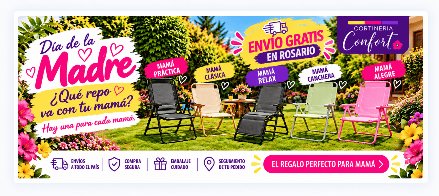 Banner primaveral del Día de la Madre - Cortinería Confort Rosario