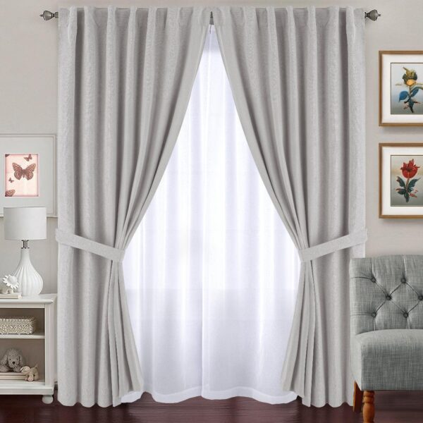 Combo Barral Telescopico Extensible Doble + Cortina Black Out Lino y Voile De Hilo - Imagen 5