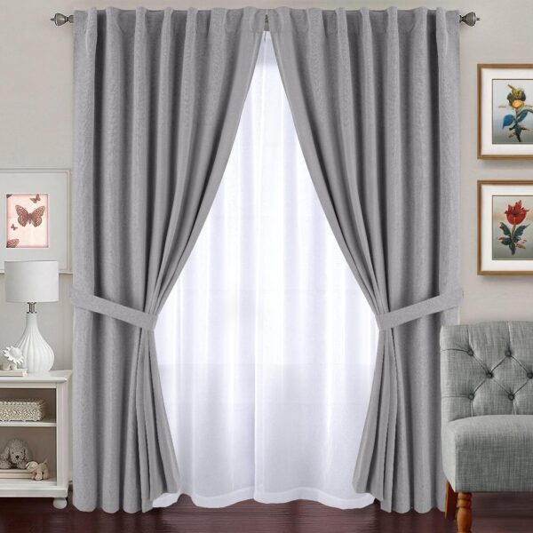 Combo Barral Telescopico Extensible Doble + Cortina Black Out Lino y Voile De Hilo