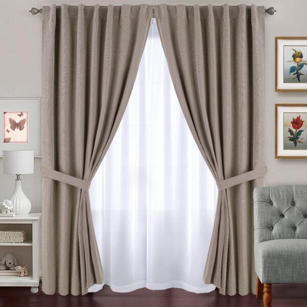 Combo Barral Telescopico Extensible Doble + Cortina Black Out Lino y Voile De Hilo - Imagen 3